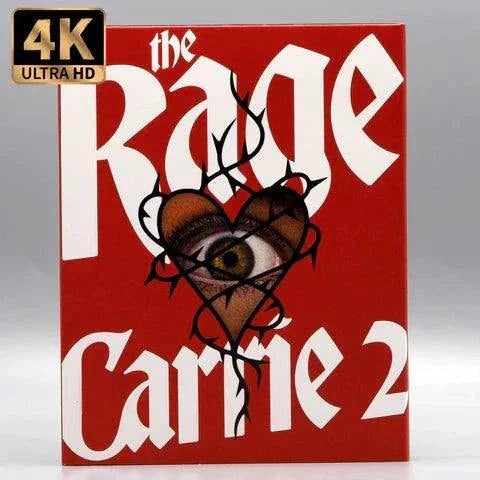 Vinegar Syndrome The Rage Carrie 2 4K UHD and Blu-Ray slipcover with red horror movie artwork featuring an eye inside a heart with barbed wire.