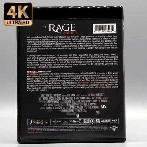Vinegar Syndrome The Rage Carrie 2 4K Ultra HD Blu-ray slipcover packaging with movie details and bonus features
