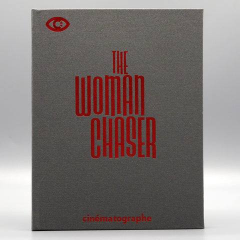 Cinématographe The Woman Chaser Blu-Ray slipcover with red title on gray textured background.