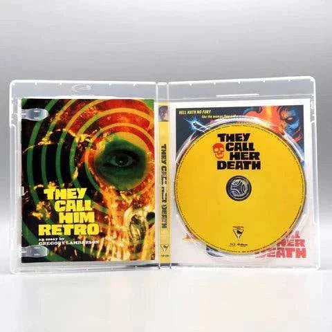Yellow Veil - They Call Her Death Blu-Ray with slipcover showing skull and eye design on cover and yellow disc inside case