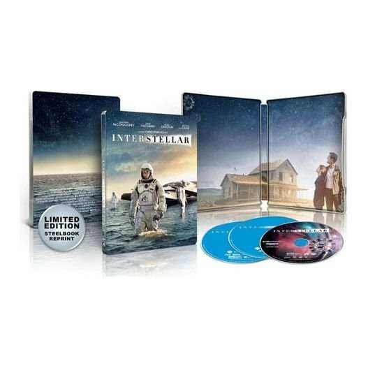 Interstellar Limited Edition UK Steelbook 4K Ultra HD and Blu-Ray set with collectible packaging and artwork, region free.