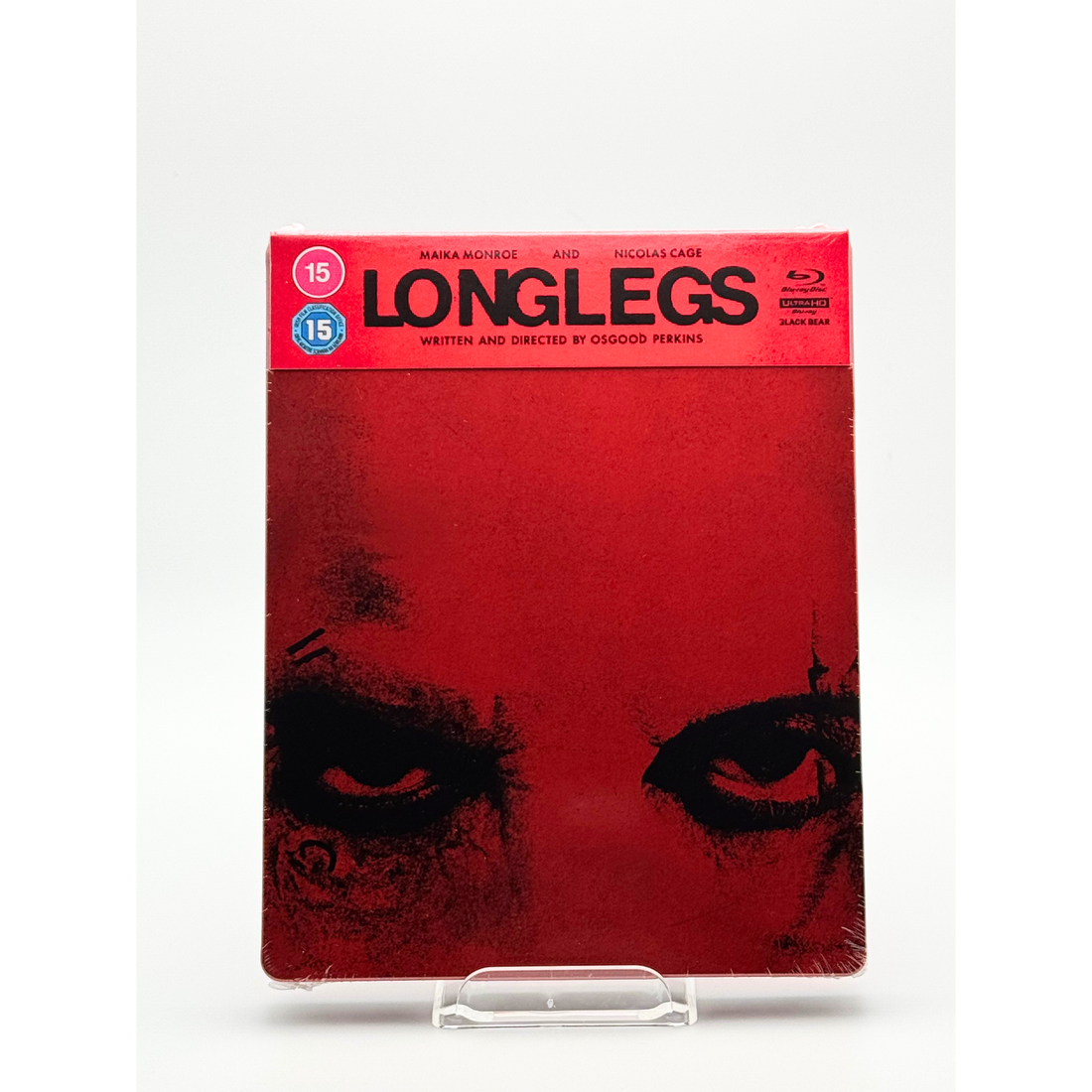 Longlegs Limited Edition Steelbook 4K Ultra HD and Blu-Ray featuring intense red cover art.