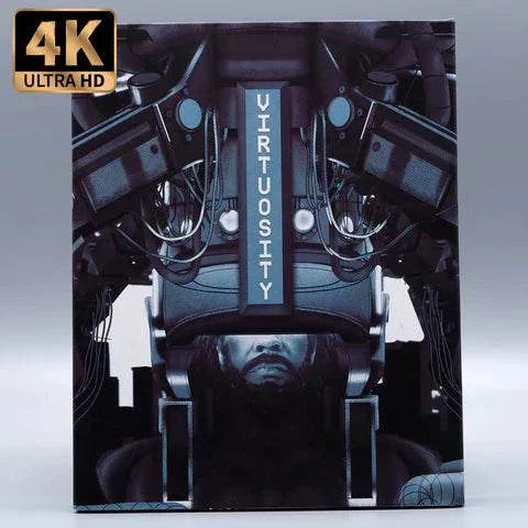 Virtuosity 4K UHD Blu-Ray with slipcase featuring cyberpunk-themed cover.