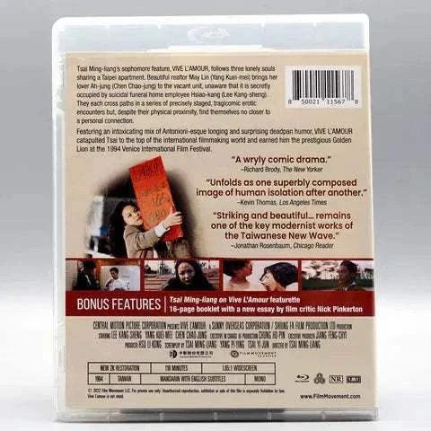 Film Movement Classics Vive L'Amour Blu-Ray with slipcover featuring Tsai Ming-liang's acclaimed film.