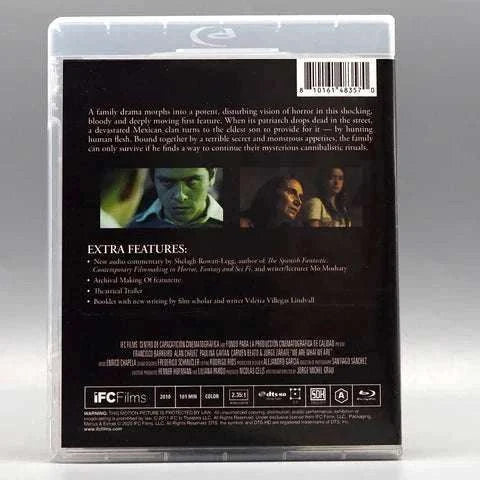 We Are What We Are Blu-Ray disc back cover showing movie synopsis, extra features, and DVD specifications