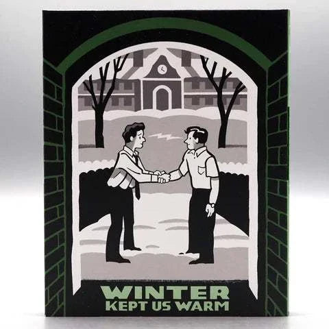 Canadian International Pictures Winter Kept Us Warm Blu-Ray with slipcover featuring black and white illustration of two men shaking hands in front of a university building.