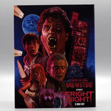 Fright Night Blu-Ray 2-disc set with horror-themed cover featuring characters and scenes from the cult classic movie.