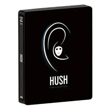 Hush 4K UHD limited edition steelbook with minimalist black cover featuring an ear and masked face design