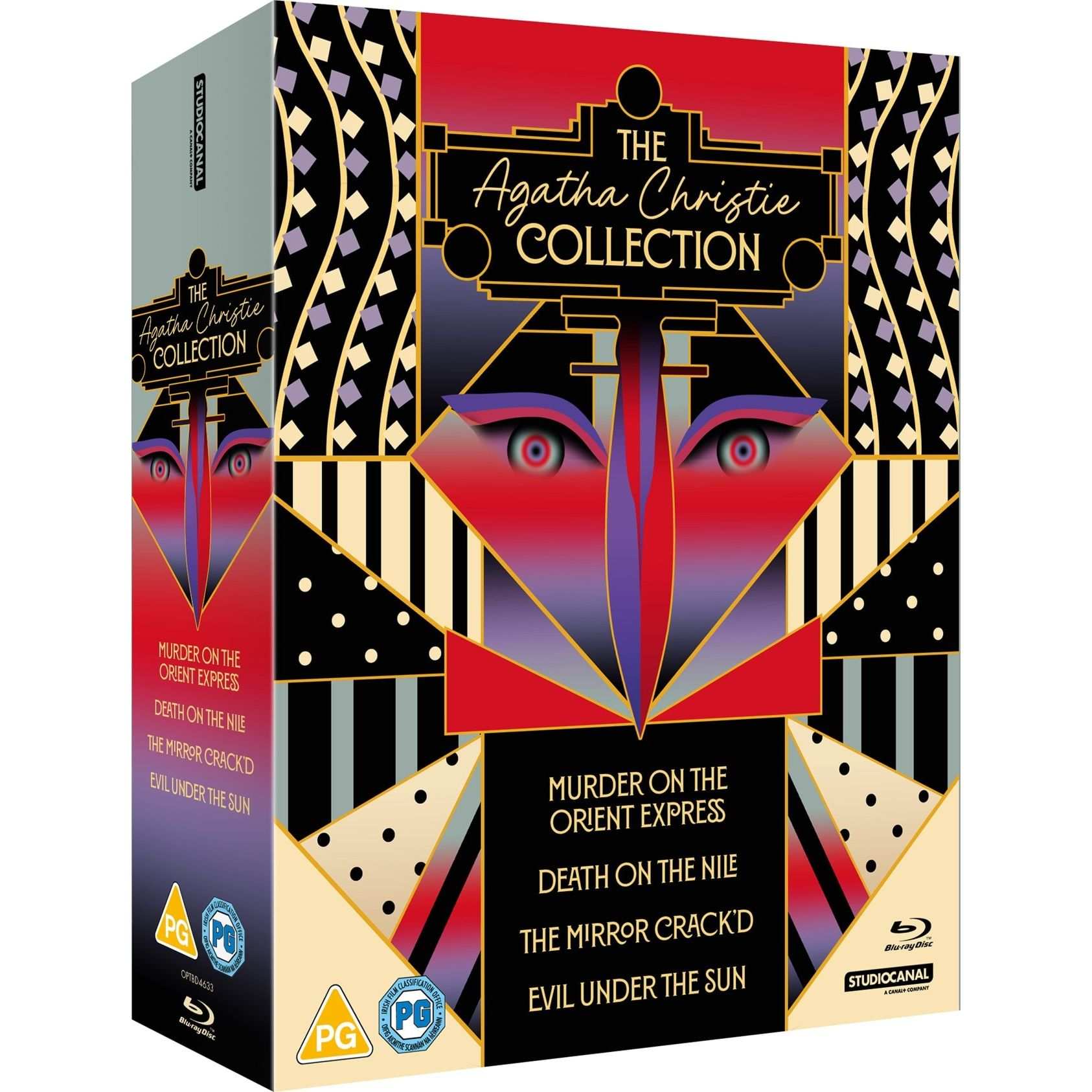 The Agatha Christie Collection Blu-Ray box set featuring Murder on the Orient Express, Death on the Nile, The Mirror Crack'd, and Evil Under the Sun, Region B