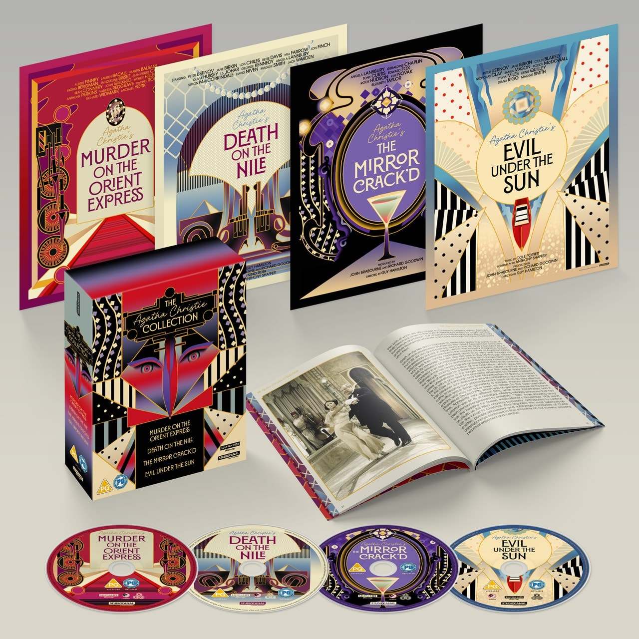 The Agatha Christie Collection 4K UHD box set with Murder on the Orient Express, Death on the Nile, The Mirror Crack'd, Evil Under the Sun, and a booklet.