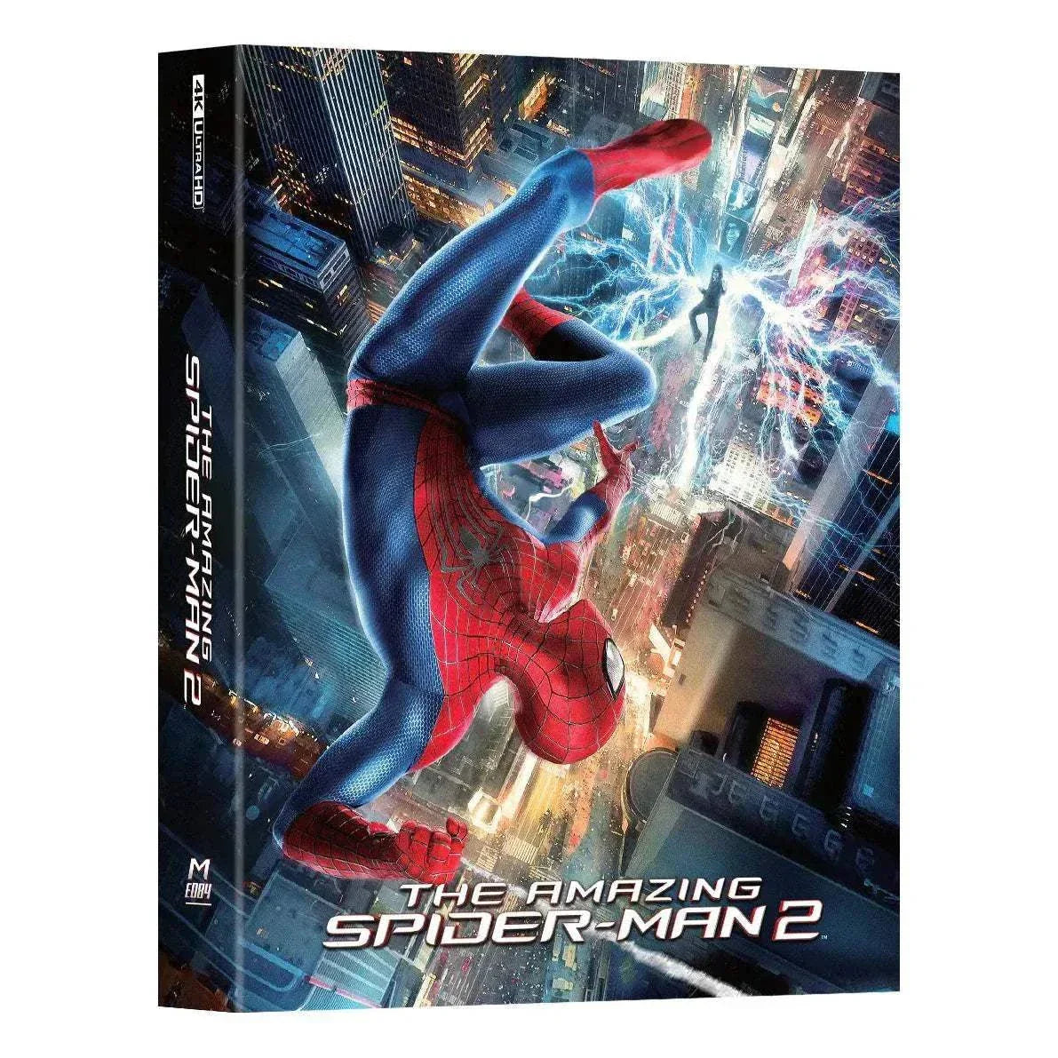 The Amazing Spider-Man 2 Steelbook 4K UHD and Blu-Ray with double lenticular full slip featuring Spider-Man swinging through a lit cityscape at night