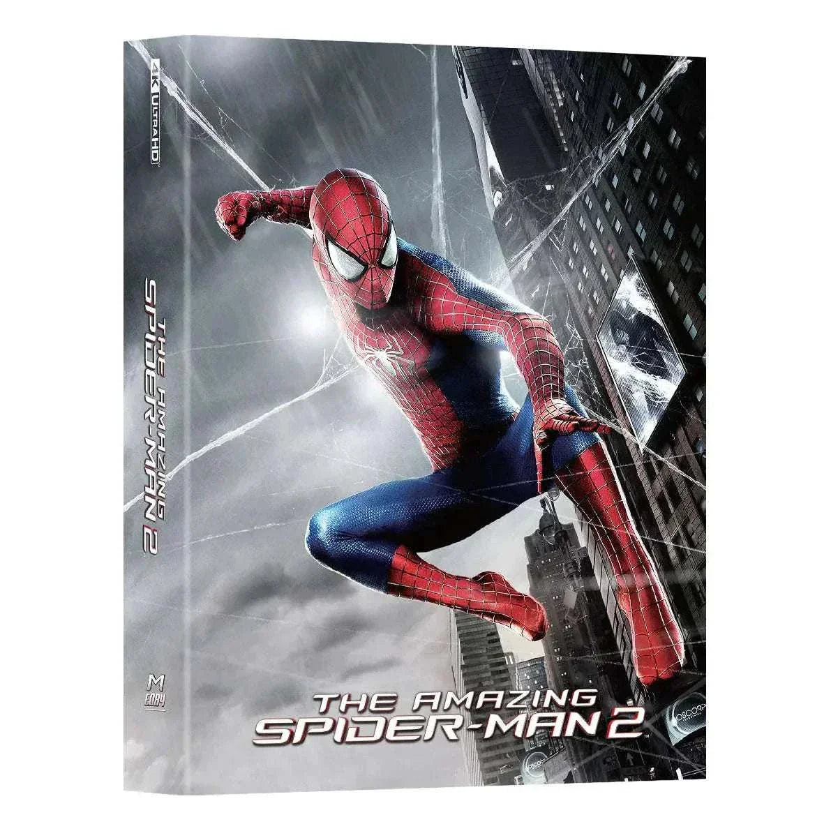 The Amazing Spider-Man 2 Steelbook 4K UHD and Blu-Ray collectible edition with Spider-Man in action and city background