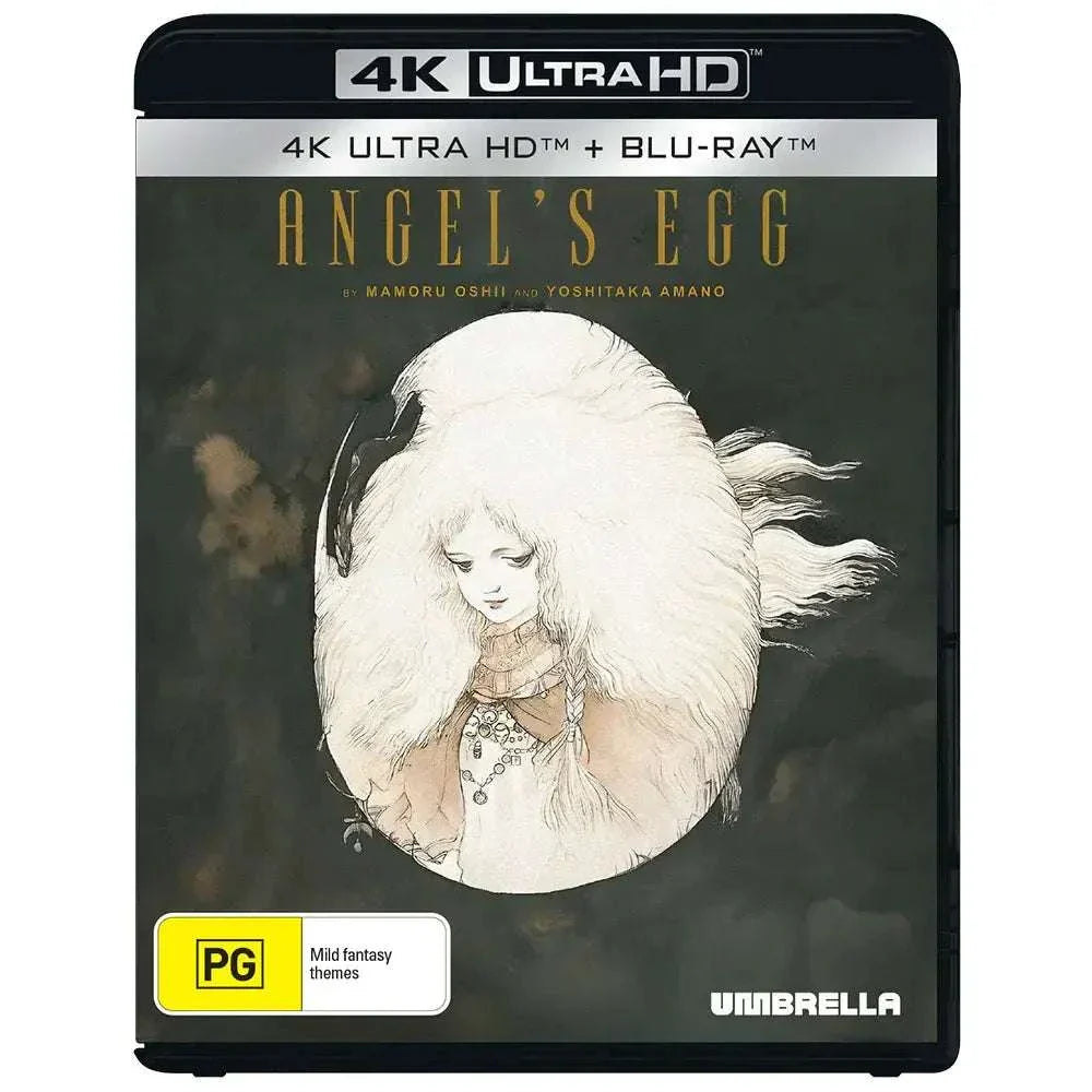 Angel's Egg 4K Ultra HD and Blu-Ray cover featuring ethereal girl illustration with limited edition slipcover by Umbrella Entertainment.