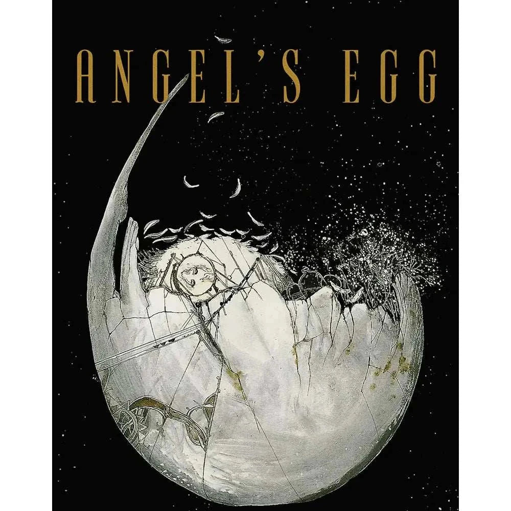 Angel's Egg 4K UHD and Blu-Ray cover featuring cracked egg artwork with gold lettering on black background.