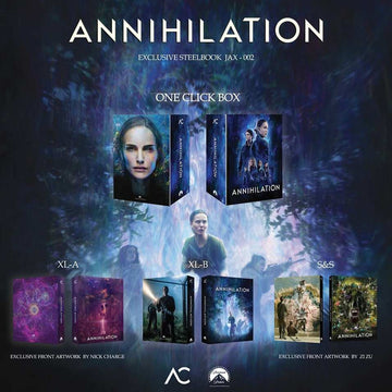 Annihilation 4K UHD WEA steelbook one-click edition with exclusive art, booklet, enamel pin, and collector’s items by Astro Creations.