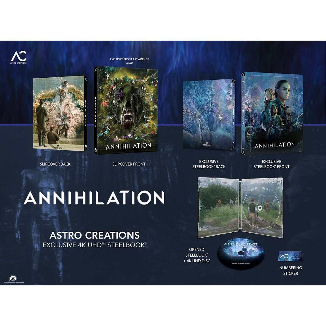 Annihilation 4K UHD S&S Slim Full Slip WEA Steelbook by Astro Creations with exclusive artwork and numbering sticker.