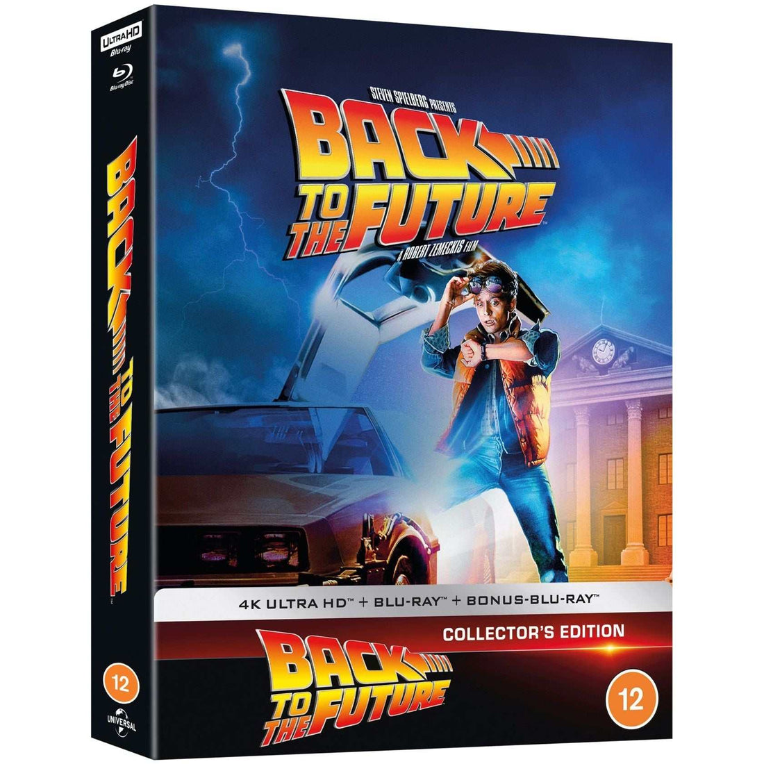 Back To The Future UK Limited Collectors Edition Steelbook 4K Ultra HD with Blu-Ray, rigid case, and replica movie props including letters and Save the Clock Tower flyer.