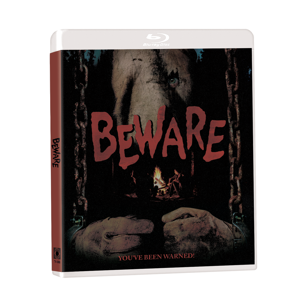 Shoestring Slashers Volume 1 Blu-Ray box set featuring the horror film Beware with chained hands on cover and dark, eerie design