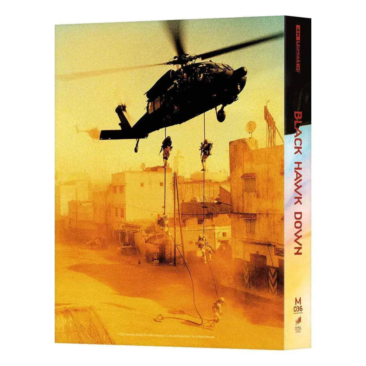 Black Hawk Down Steelbook 4K UHD and Blu-Ray full slip edition with exclusive Manta Lab design and embossed title.