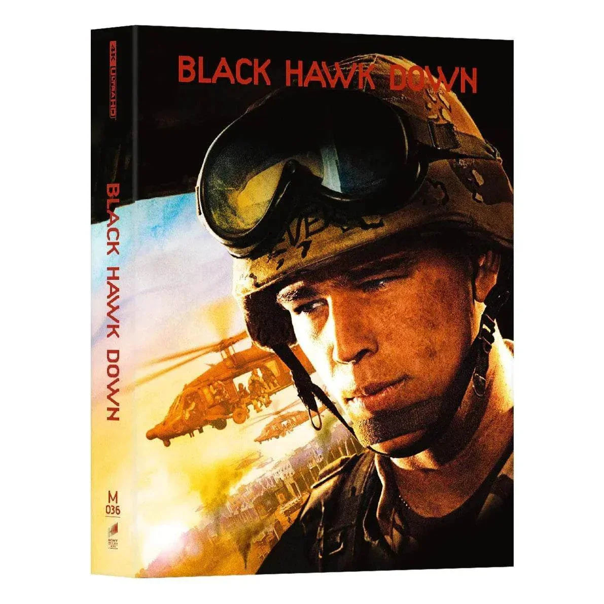 Black Hawk Down Steelbook 4K UHD and Blu-Ray full slip edition featuring soldier helmet and helicopter cover art