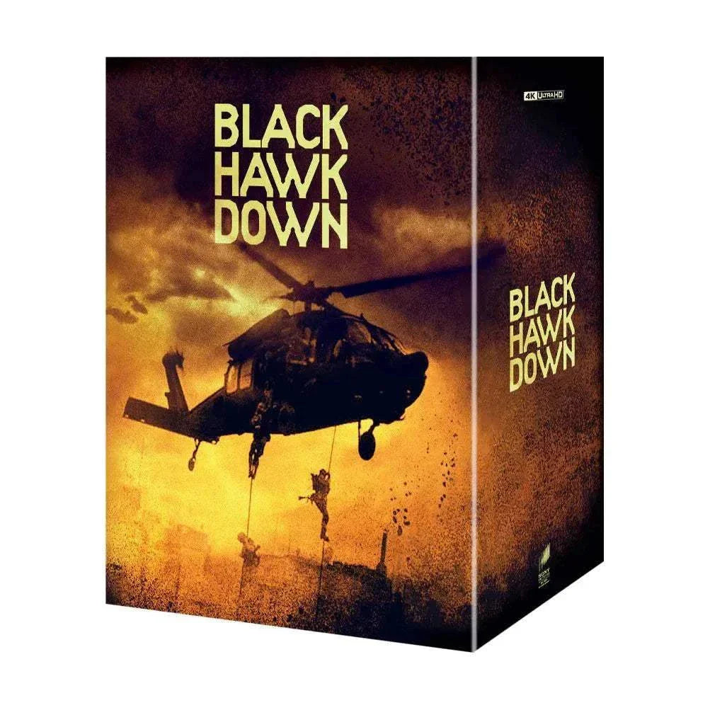 Black Hawk Down Steelbook 4K UHD and Blu-Ray edition with exclusive glossy and embossed steelbook design, pre-order collectible packaging