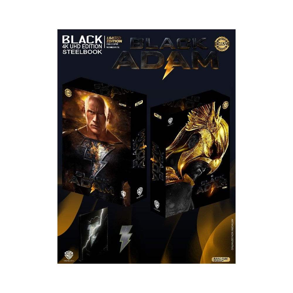 Black Adam (BLACK Edition) limited edition 4K UHD Steelbook with exclusive booklet, postcards, collector cards, and numbered packaging from RaroFilm Studios