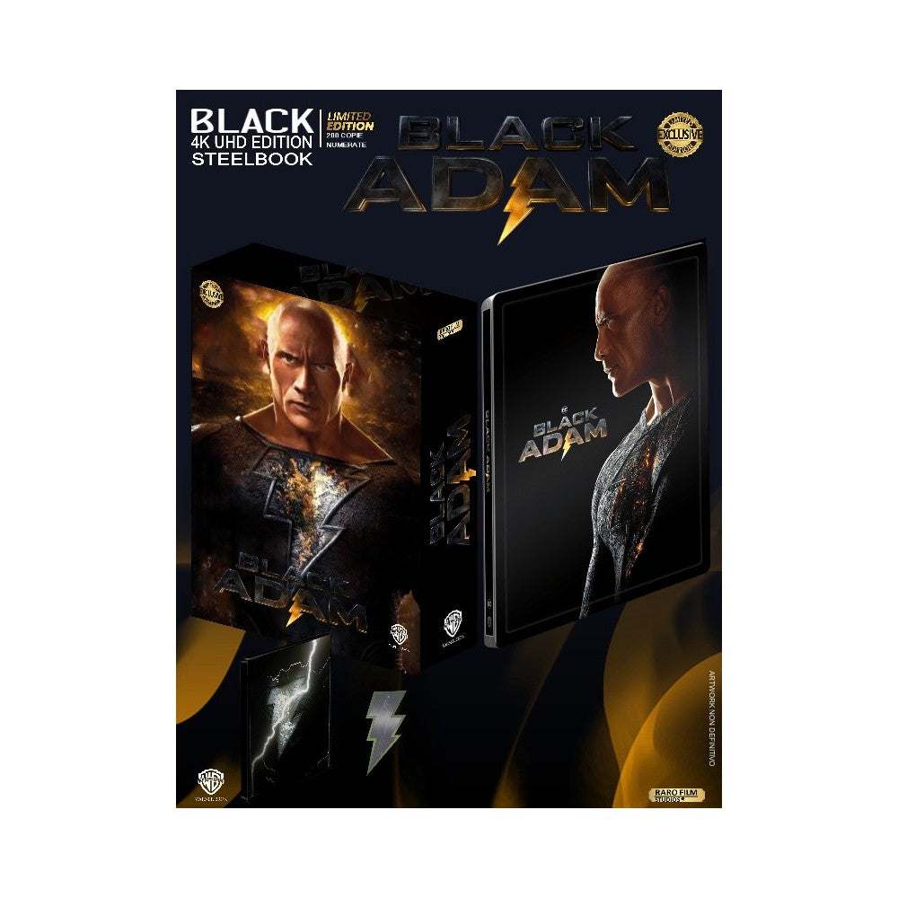 Black Adam BLACK Edition 4K UHD Steelbook limited edition packaging with character artwork and lightning bolt logo