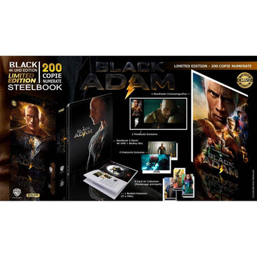 Black Adam (BLACK Edition) limited edition 4K UHD Steelbook with exclusive booklet, postcards, collector cards, and numbered packaging from RaroFilm Studios