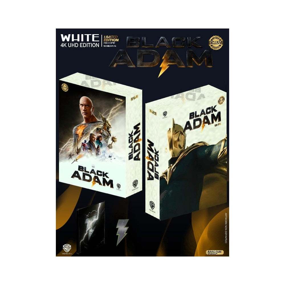 Black Adam WHITE Edition 4K UHD limited edition box set with exclusive poster, booklet, and Blu-ray discs.