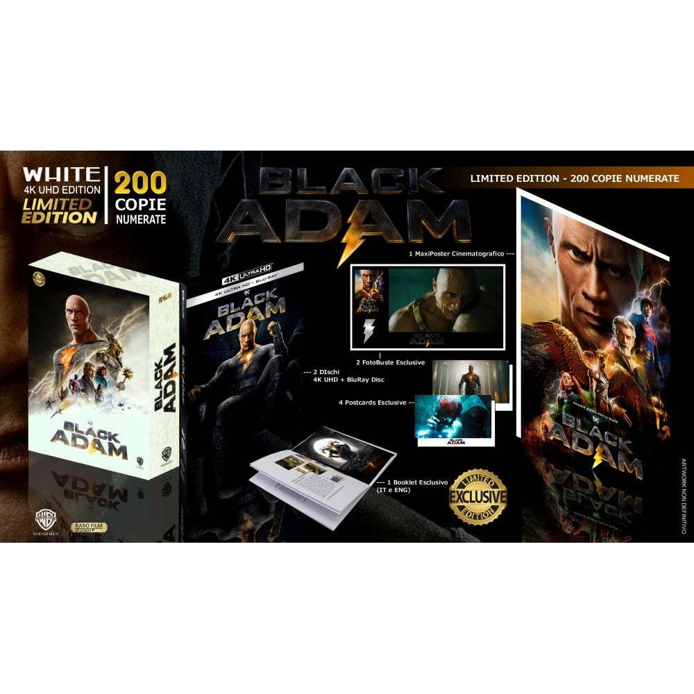 Black Adam WHITE Edition 4K UHD limited edition box set with exclusive poster, booklet, and Blu-ray discs.