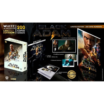 Black Adam WHITE Edition 4K UHD limited edition box set with exclusive poster, booklet, and Blu-ray discs.