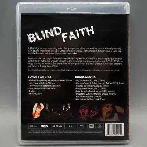 VHSHitfest Blind Faith Blu-ray cover with bonus features and movies listed.