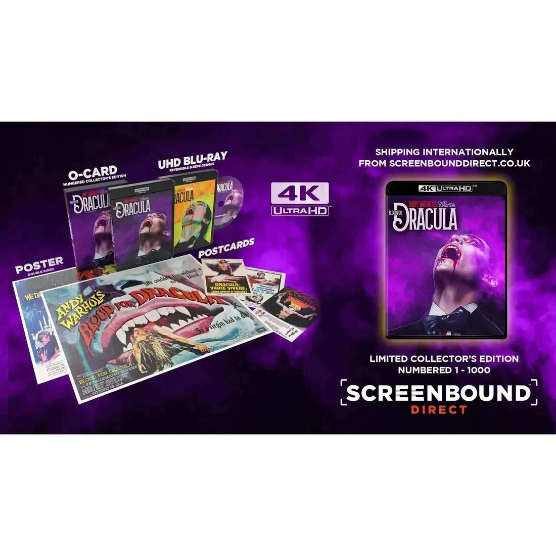 Blood For Dracula 1974 Limited Edition 4K UHD Blu-ray with Numbered Slipcover and Extras.