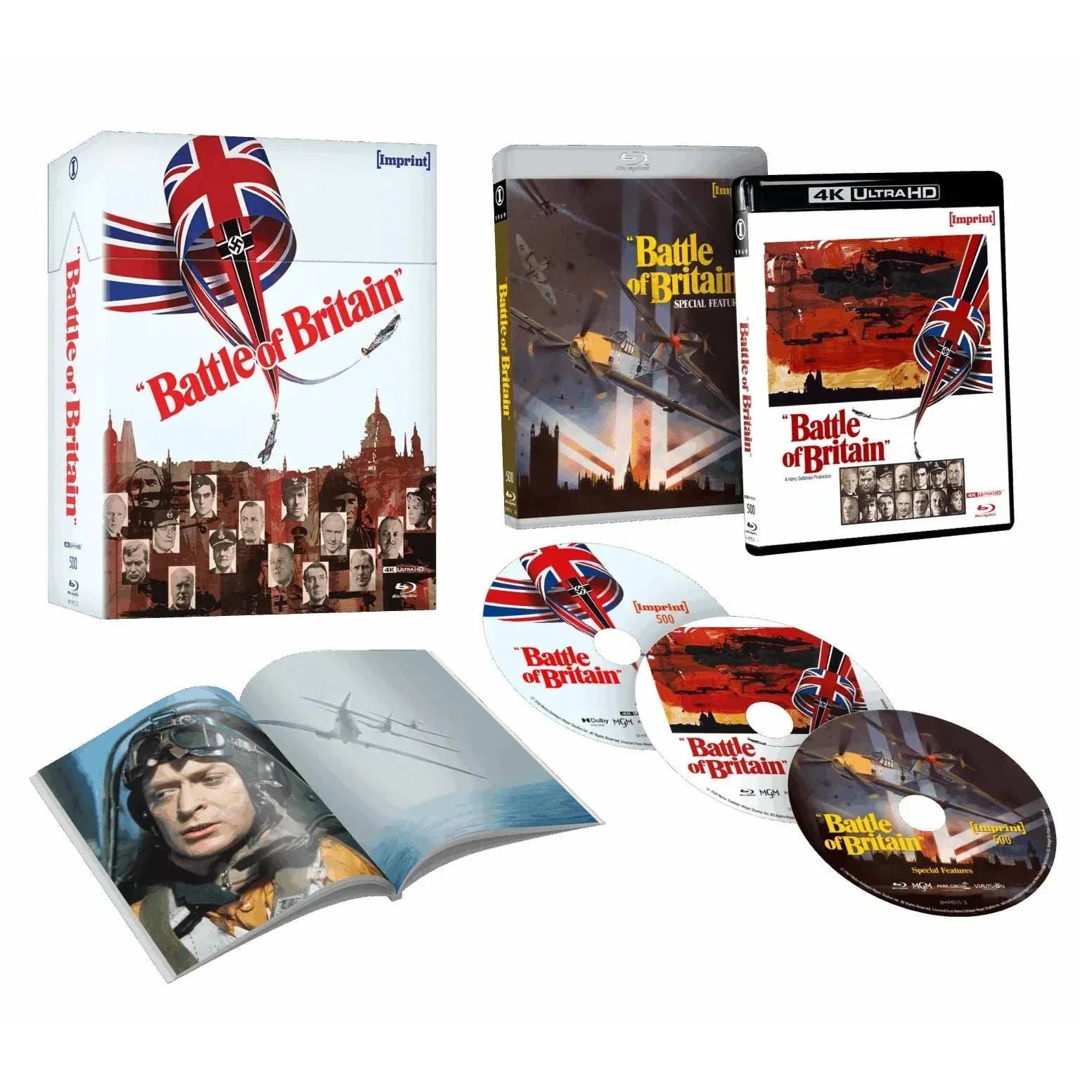 Limited edition Battle of Britain 1969 4K UHD and Blu-ray set with hardbox, hardback booklet, and multiple discs featuring restored film and special features