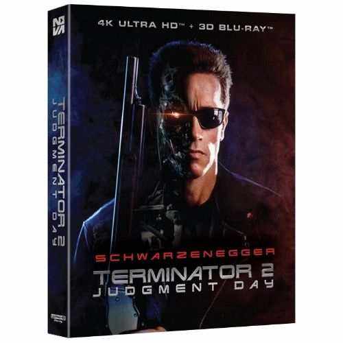 Terminator 2 Judgment Day 4K UHD and 3D Blu-Ray full slip edition featuring Arnold Schwarzenegger as the cyborg protector.