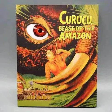 Vinegar Syndrome Labs (VSL) Curucu, Beast of the Amazon Blu-Ray with slipcover featuring vibrant monster artwork.