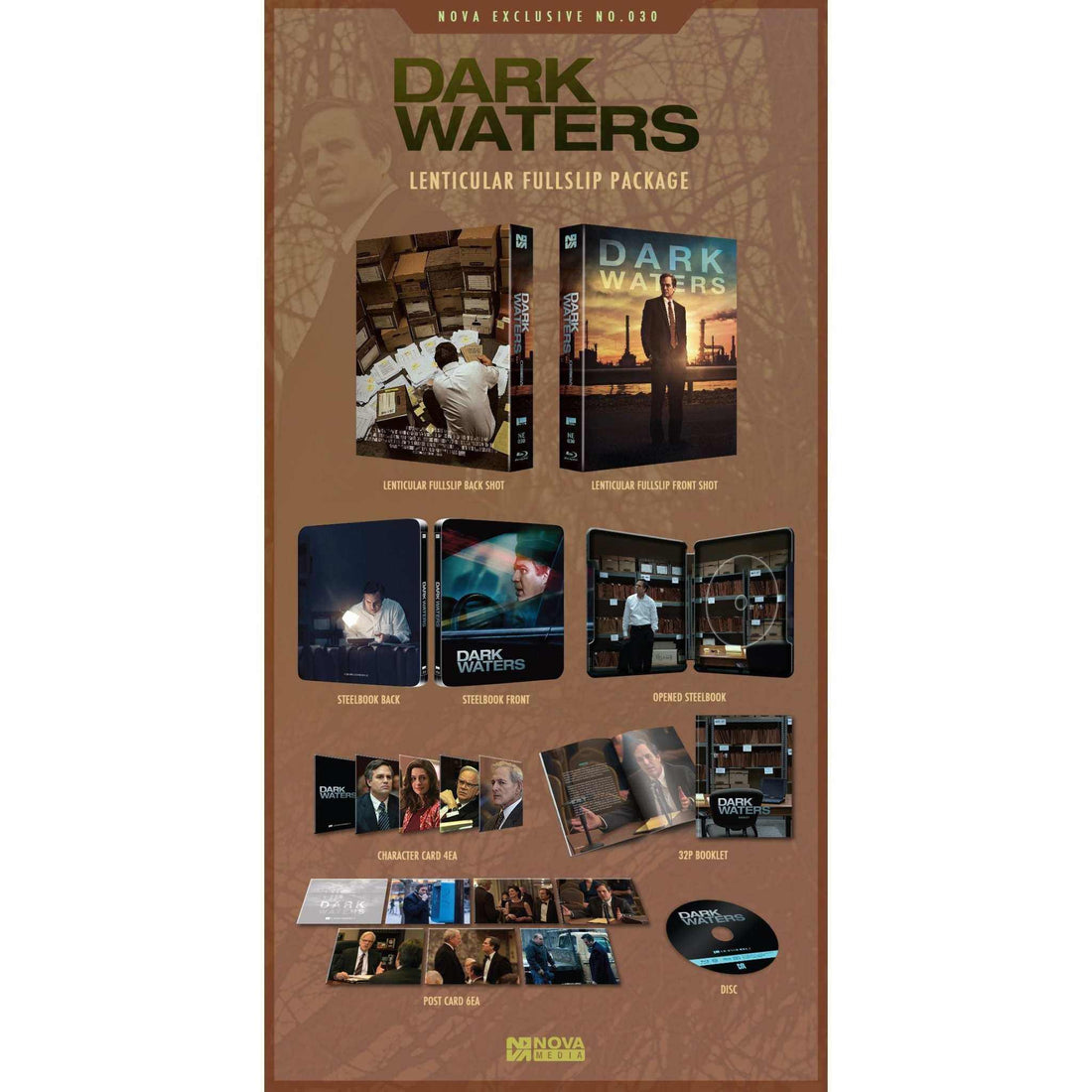 Dark Waters Limited Edition Steelbook Blu-Ray Lenticular Full Slip with Extras, front cover showing industrial backdrop.