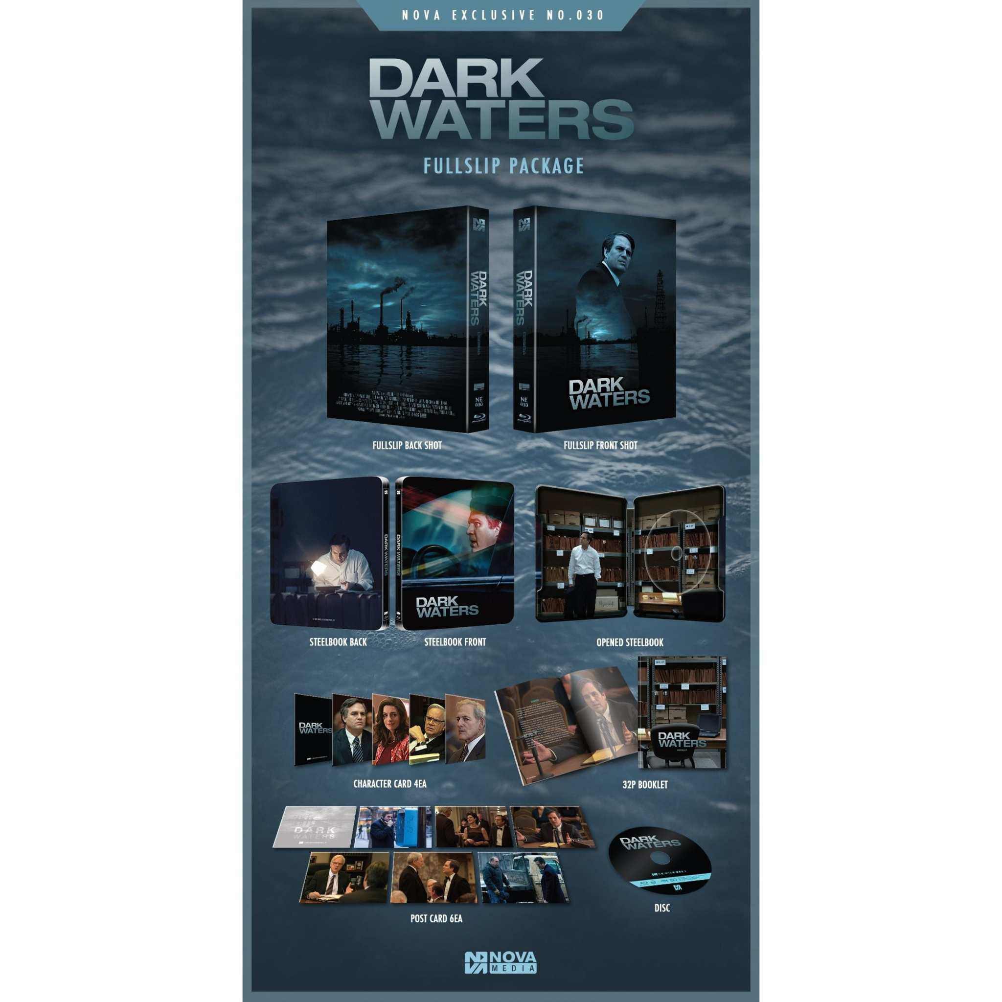 Dark Waters Limited Edition Steelbook Blu-Ray with Full Slip and Extras, Nova Media exclusive packaging.