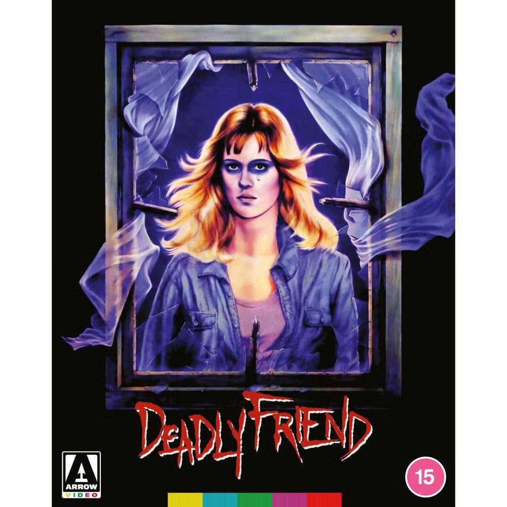 Deadly Friend Limited Edition Blu-ray cover featuring a woman framed by shattered glass with eerie purple and blue tones