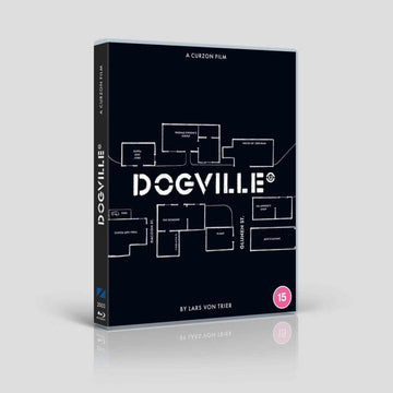 Dogville Blu-Ray Region B cover featuring minimalist design and floor plan illustration.