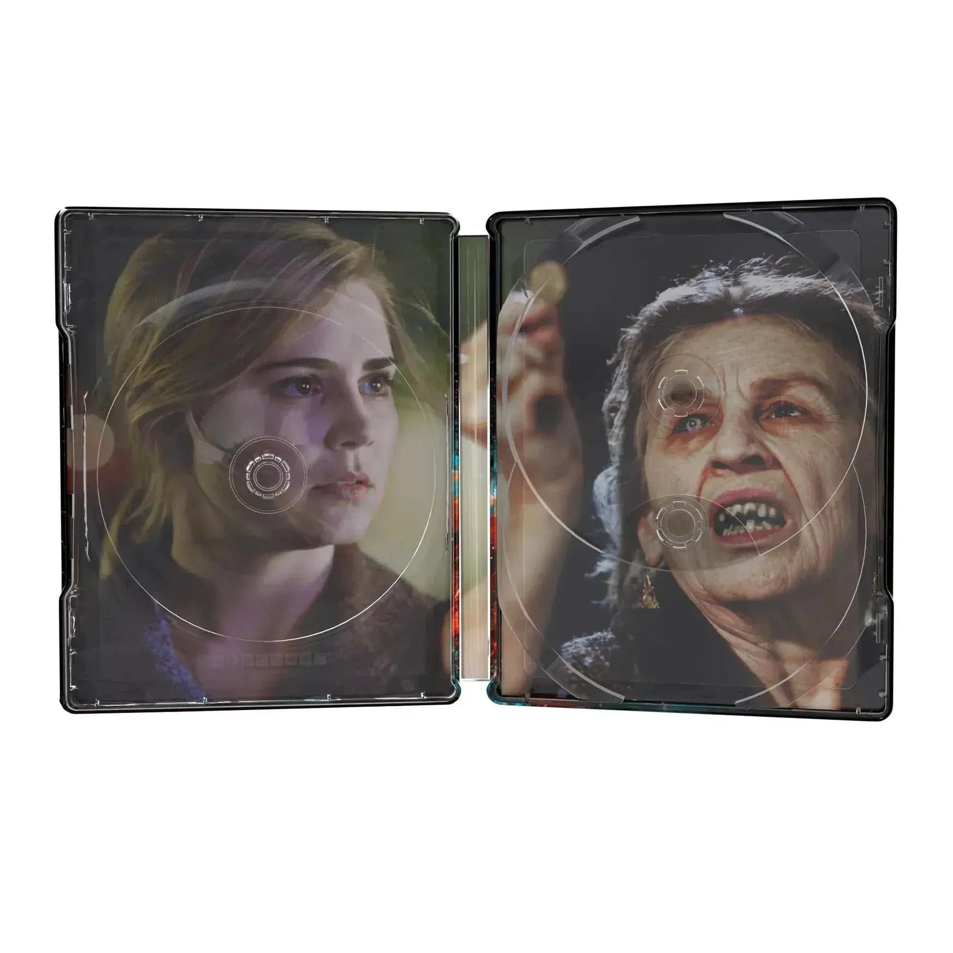 Open steelbook case showing internal artwork featuring characters from Drag Me to Hell movie