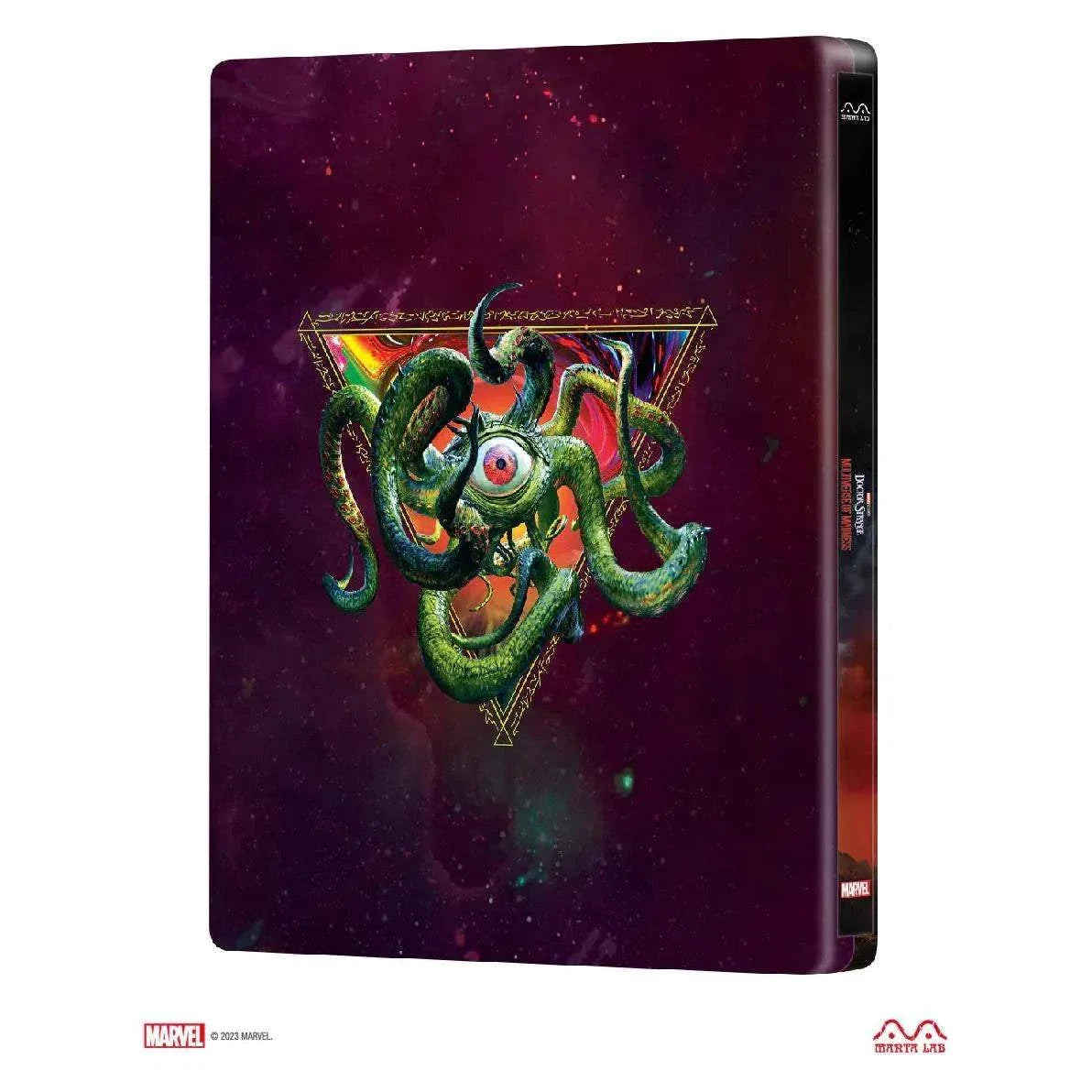 Doctor Strange in the Multiverse of Madness collectible discless steelbook with glossy finish and magnet lenticular quarter slip.