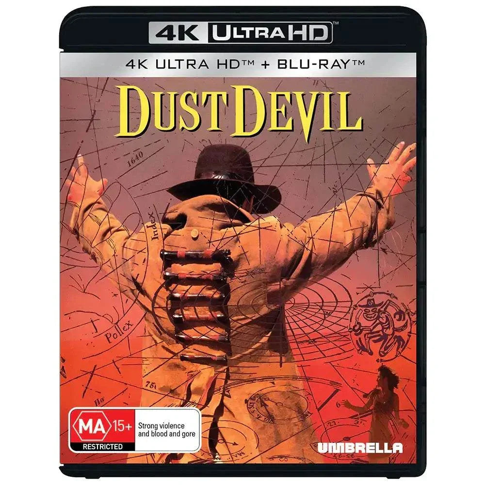 Dust Devil 1992 3-disc 4K UHD and Blu-ray set with limited edition slipcover by Umbrella Entertainment