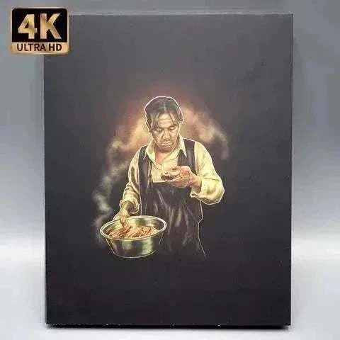 Vinegar Syndrome - Ebola Syndrome 4K UHD + Blu-Ray with slipcover, displaying a dramatic cover art featuring a man holding a bowl, enhanced with high-dynamic-range.