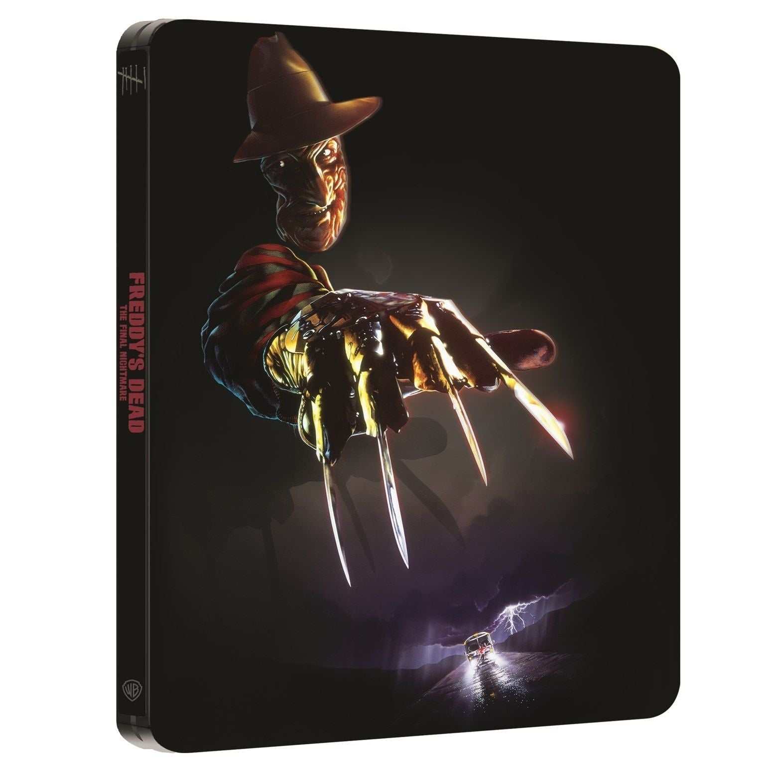 A Nightmare On Elm Street limited edition steelbook set featuring Freddy Krueger with claws and dark horror theme in 4K Ultra HD and Blu-Ray