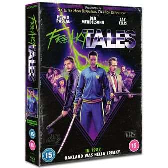 Freaky Tales UK Limited Collectors Edition 4K Ultra HD and Blu-Ray with Pedro Pascal and Ben Mendelsohn, set in 1987 Oakland, action and drama film packaging