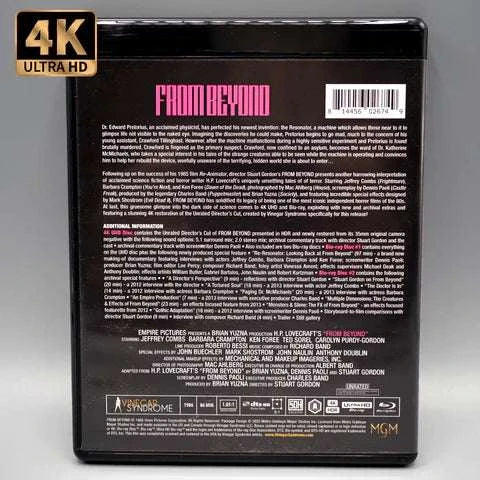 Vinegar Syndrome From Beyond 4K UHD Blu-Ray box back with features and details.