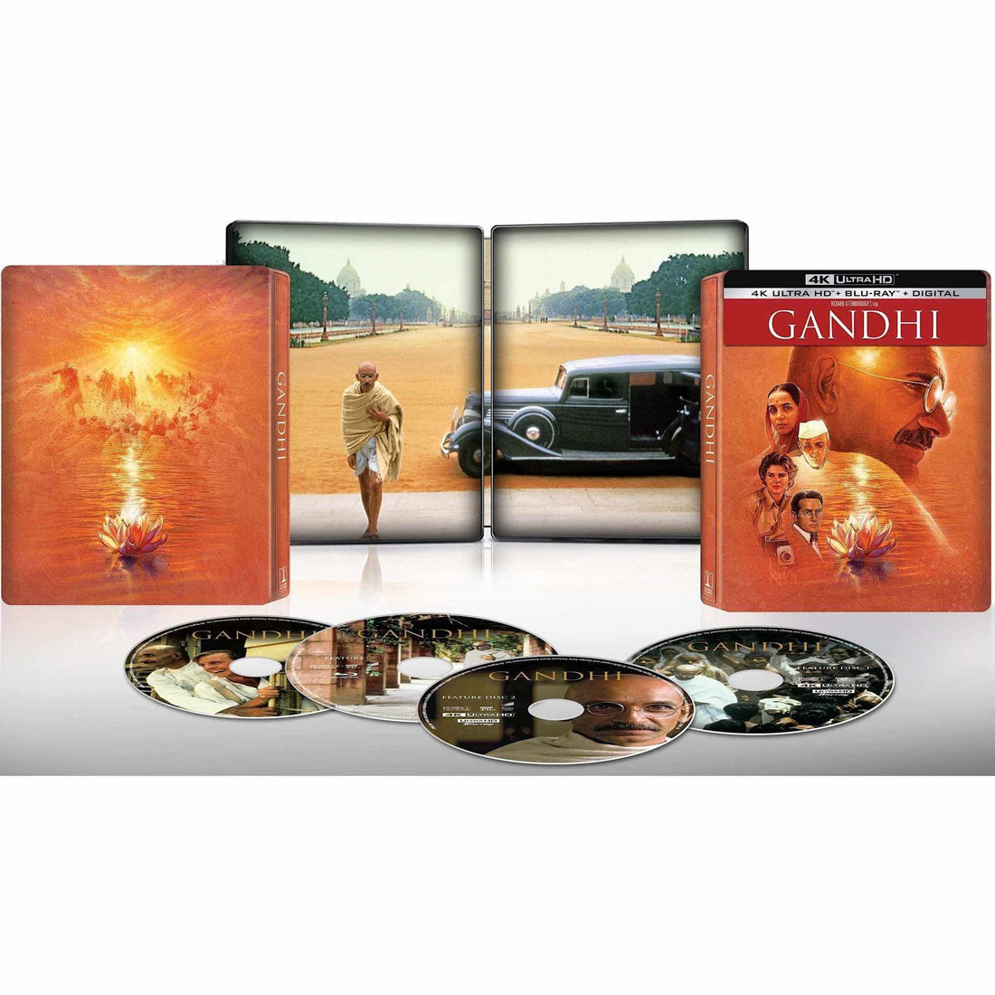 PRE-ORDER Gandhi Limited Edition 4-Disc 4k UHD Blu-Ray Steelbook Cover Art