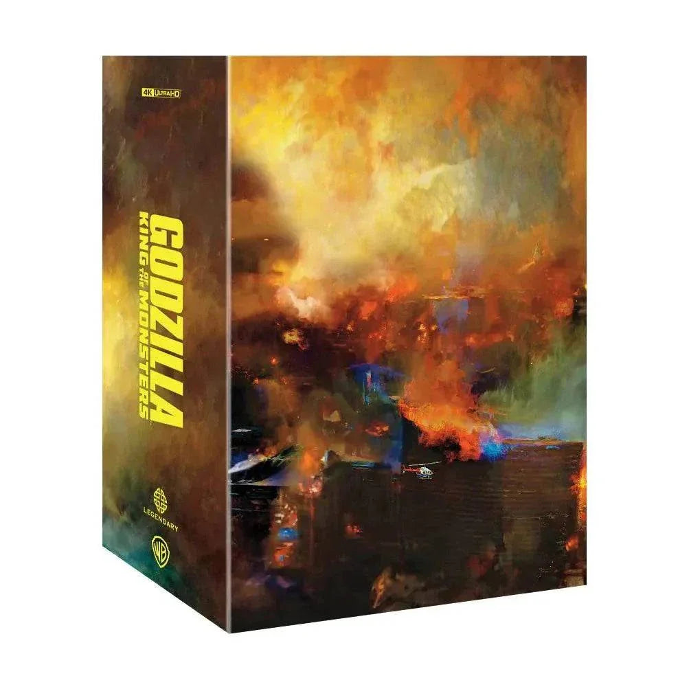 Godzilla: King of the Monsters Steelbook 4K UHD and Blu-Ray with exclusive glossy finish and embossed title, featuring premium collectible extras.