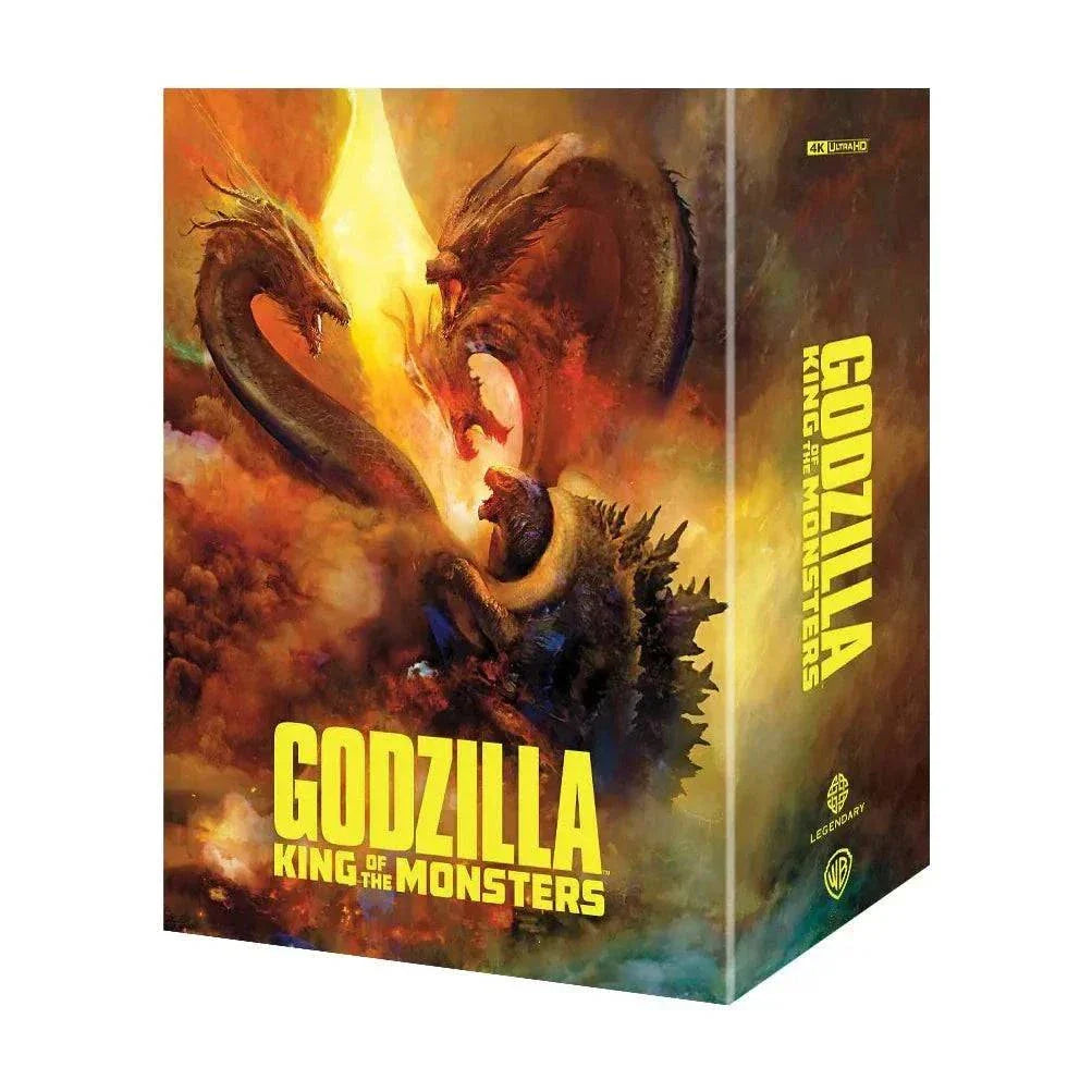 Godzilla King of the Monsters Steelbook 4K UHD and Blu-Ray collectible box featuring Godzilla and King Ghidorah artwork